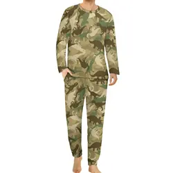 Camouflage Dinosaur Pajamas Autumn 2 Pieces Abstract Animal Retro Pajama Sets Man Long Sleeve Aesthetic Design Sleepwear 4XL 5XL