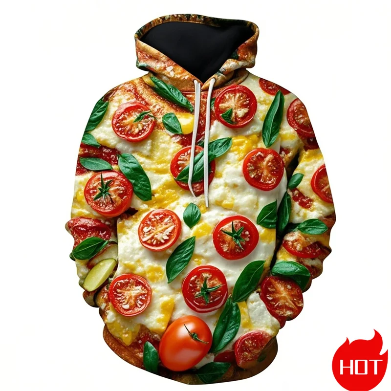 Funny 3D Romano-Pizza Printing New In Hoodies & Sweatshirts Cherry Tomatoes Pizzas Graphic Hooded Hoody Funny Pullovers Clothing