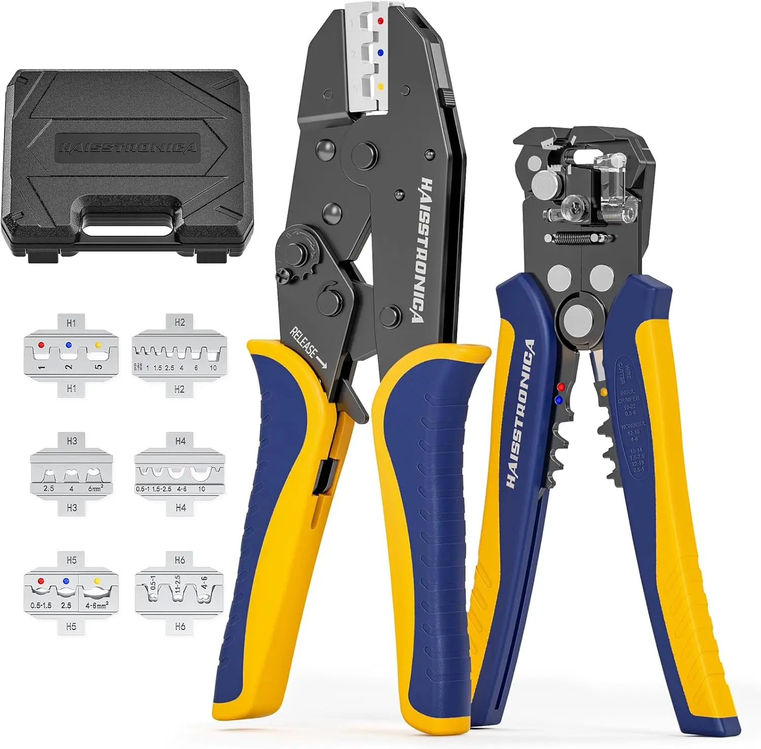 

6 in 1 Crimping Tool Kit and Wire Stripper, Ratcheting Wire Crimper with 6 Interchangeable Dies for Heat Shrink, Insulated
