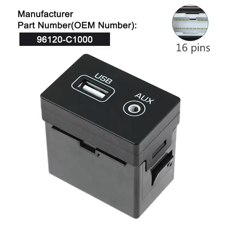 Car USB AUX Media Port Jack Socket Adapter 96120‑C1000 Audio Interface Replacement For Hyundai Sonata 2015‑2017 Center Console