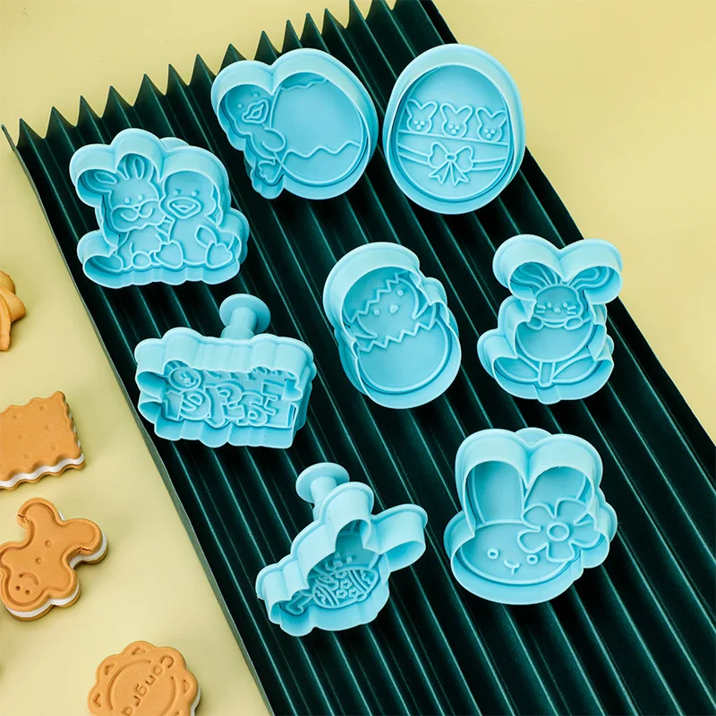 4Pcs/set New Rabbit Festival Series Plastic Spring Biscuit Mold DIY Kitchen Cake Decorating Tools Cookie Cutter Stamp