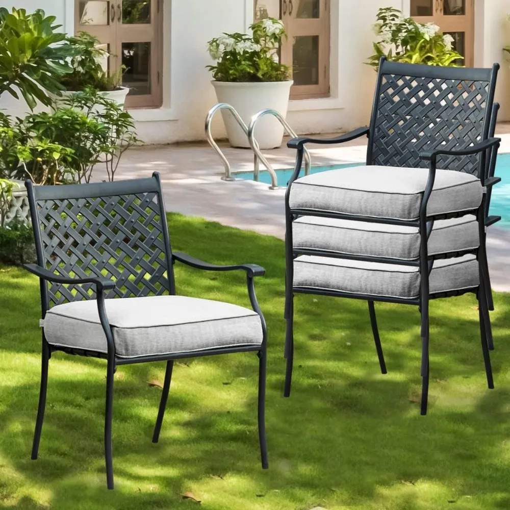 

Outdoor Chair, Patio Dining Chairs Stackable Set of 4 with Thick Cushion, Outdoor Chair