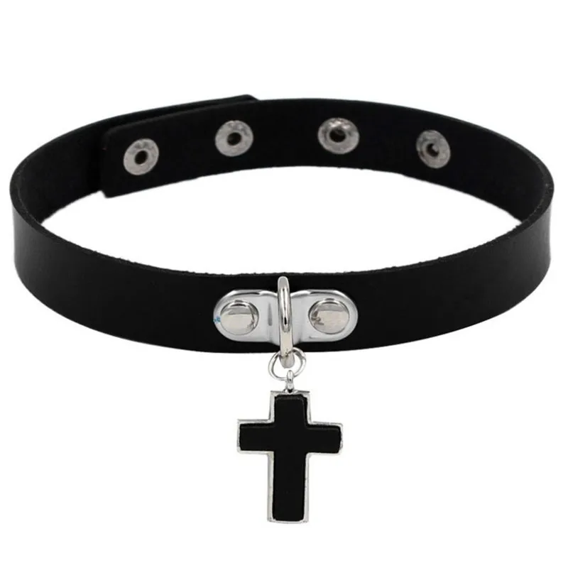 Goth Punk Leather Choker Collar For Women Spike Rivet Heart Cross Necklace Neck Strap Cosplay Chocker Sexy Gothic Jewelry Gifts