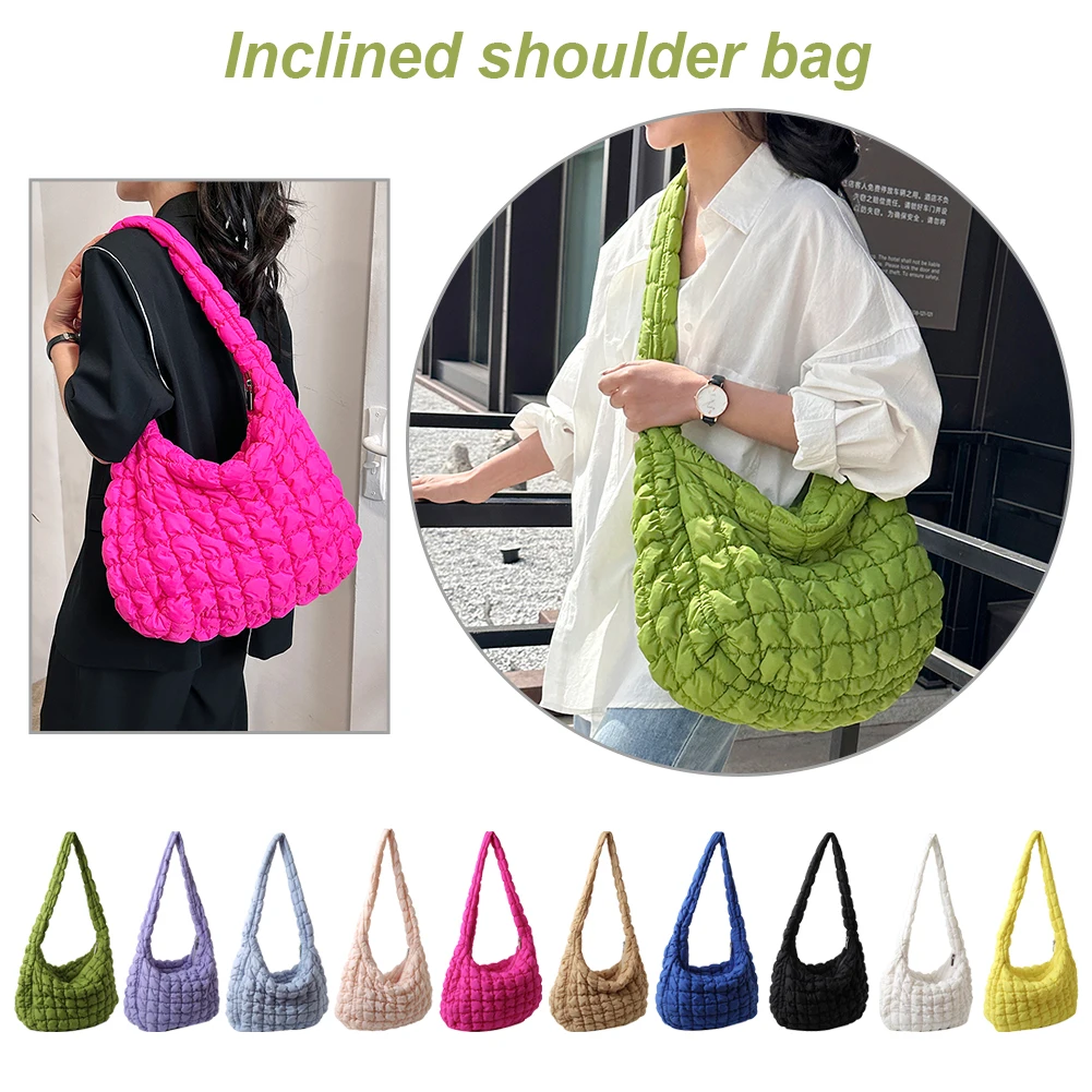 2024 NEW Quilted Padded Crossbody Bag for Women Pleated Bubbles Cloud Shoulder Bags Large Capacity Tote Bucket Bag Ruched Bags