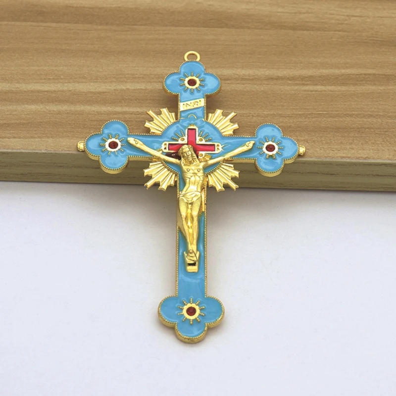 Metal Enamel Crystal Flower Crucifix for Cross Spiritual Religious Jesus Catholic Blessing Faith Gifts Prayer Church Dec