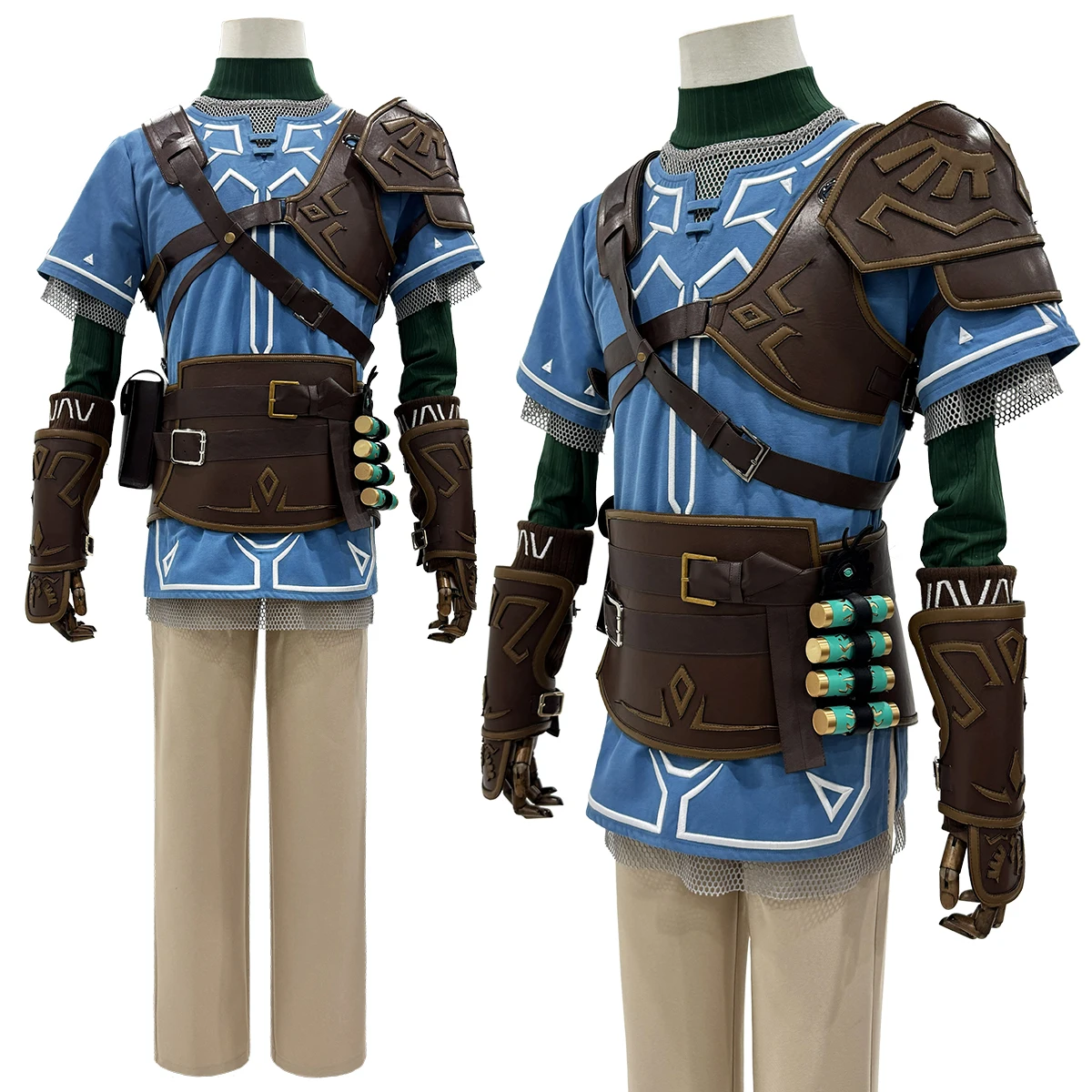 HOLOUN Link Spiel Cosplay Kostüm Perücke Top Hosen Kunstleder Zubehör Halloween Weihnachten Convention Geschenk