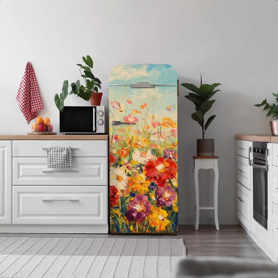 

Peel and Stick Fridge Door Mural SelfAdhesive Refrigerator Wrap Decal Leather Effect Textured Vinyl Freezer Panel Cover Sticker