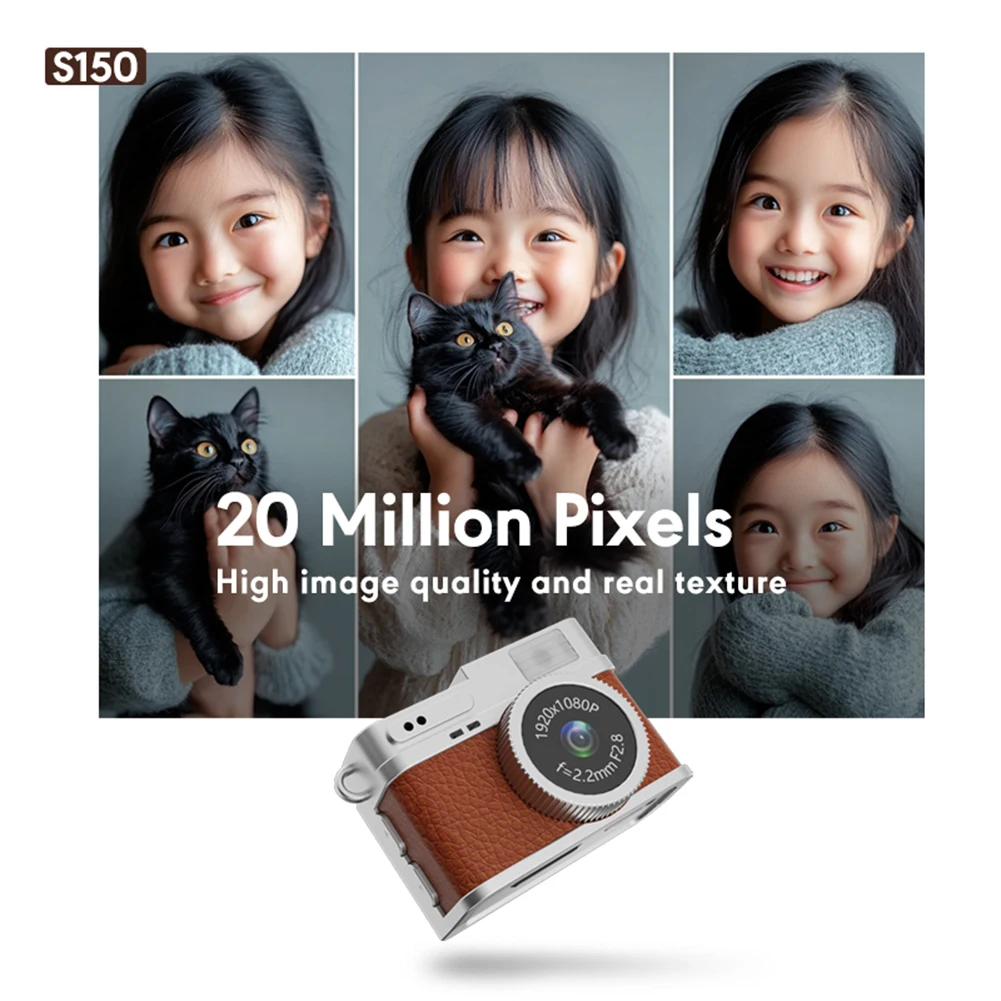 Retro Digital Camera 1080P Pocket Video Recorder with LED Flash Light Tiny Camera for Travel Gift for Kids Students