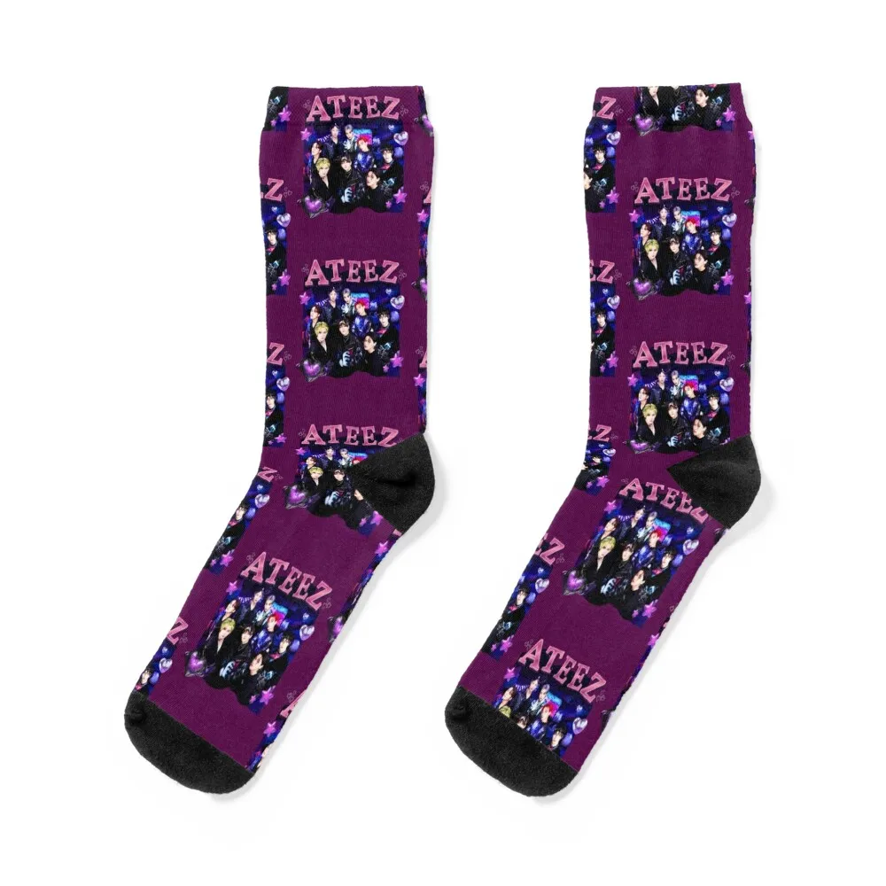

ATEEZ Purple Collage: Vibrant Kpop Group Art Socks ankle golf custom christmas gifts Socks For Men Women's