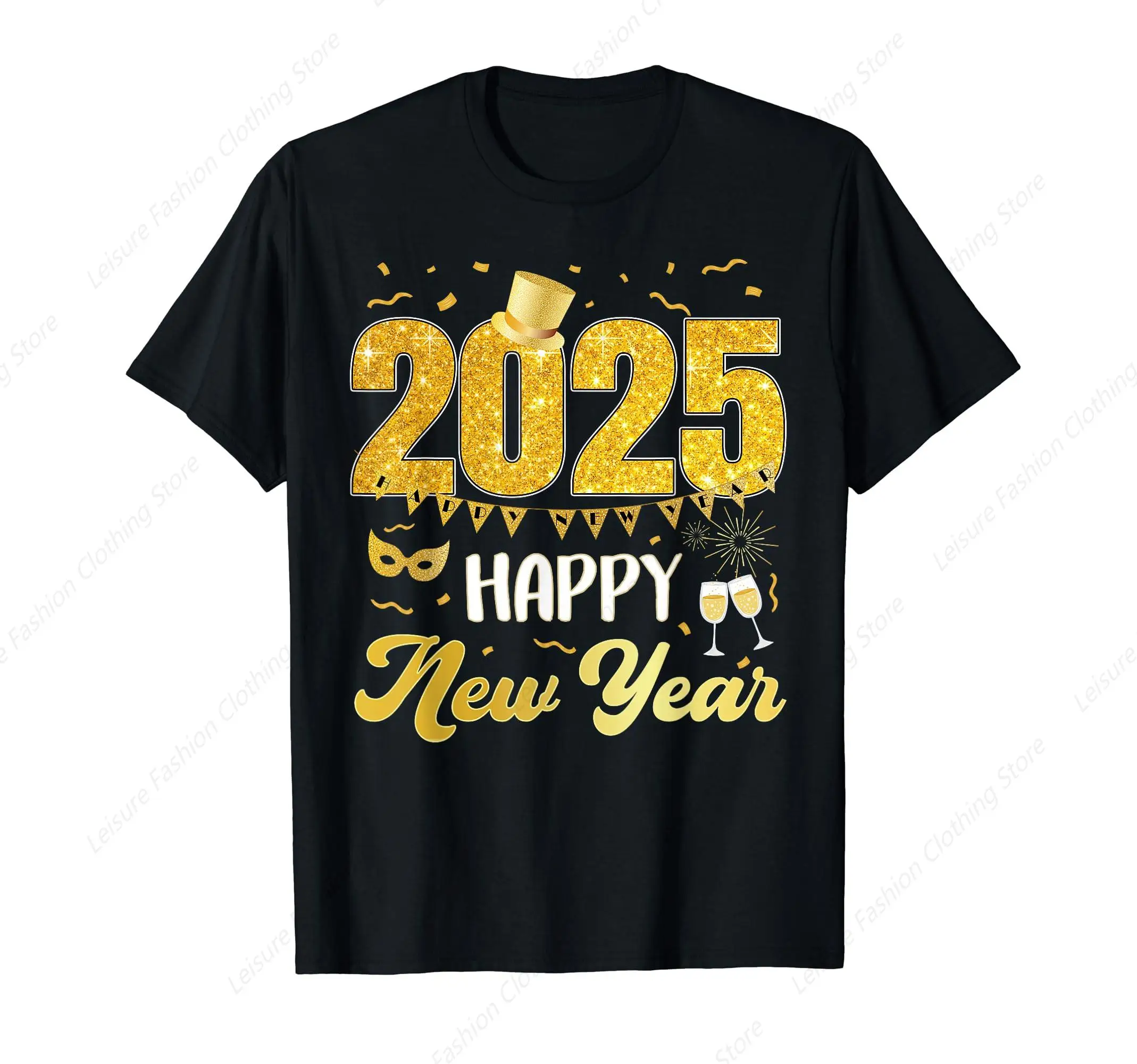 New Years Eve Party Supplies 2025 Happy New Year Fireworks T-Shirt Cotton Tee Shirt Leisure Comfortable Tops