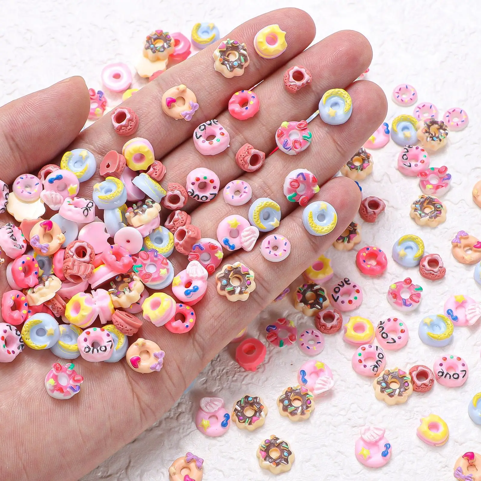 50Pcs 3D Mixed Donut Nail Charms Random Cartoon Flaback Doughnut Nails Art Decorations Kawaii Resin Dessert Manicure Accessories