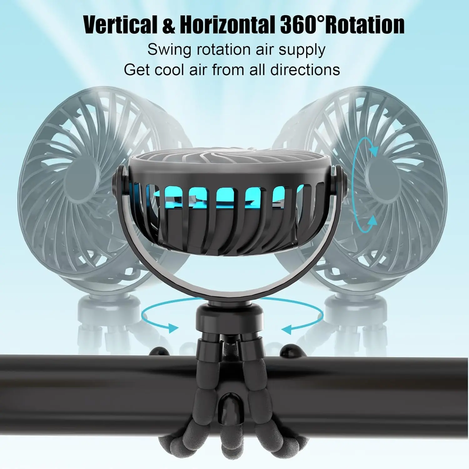 Tragbarer, flexibler Stativventilator, USB-wiederaufladbarer Mini-Oktopus-Ventilator, extrem leise, für Kinderwagen, Autositz, Reisen, tragbarer Ventilator mit 3 Geschwindigkeitsstufen – Detail 21