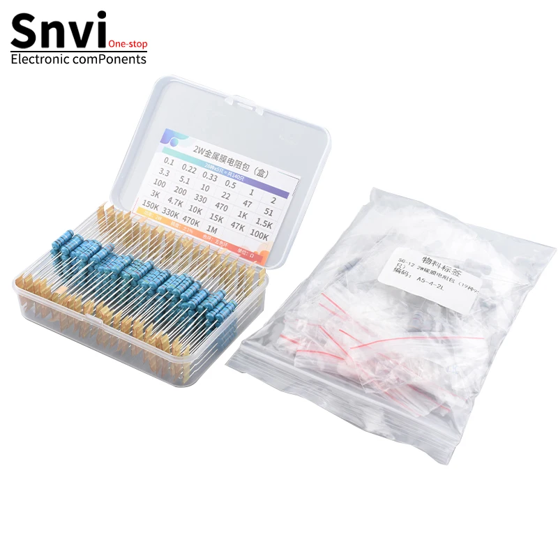 

1% Resistor Set Resistance 2W Metal Film Resistors Kit 10Ohm ~1M Ohm 30Values Electronic Components Kit