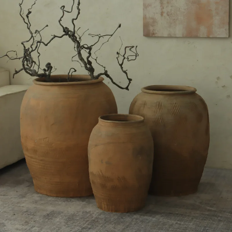 Spot pottery jars Shu Silent earth pottery vase floor decoration jar antique pottery vase  handmade jar personalized larg