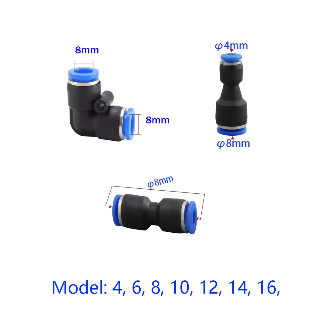 PU high-Pressure Pneumatic Hose Quick Connector For Air Compressor , 4 6 8 10 12 14 16 Air Pipe Straight Connector