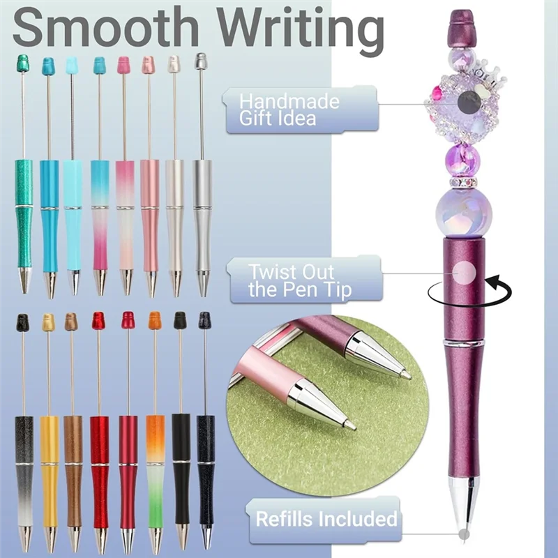 

Interchangeable Ink Refill Beaded Writing Pens-16 Color DIY Set For Handmade, For School, And Office