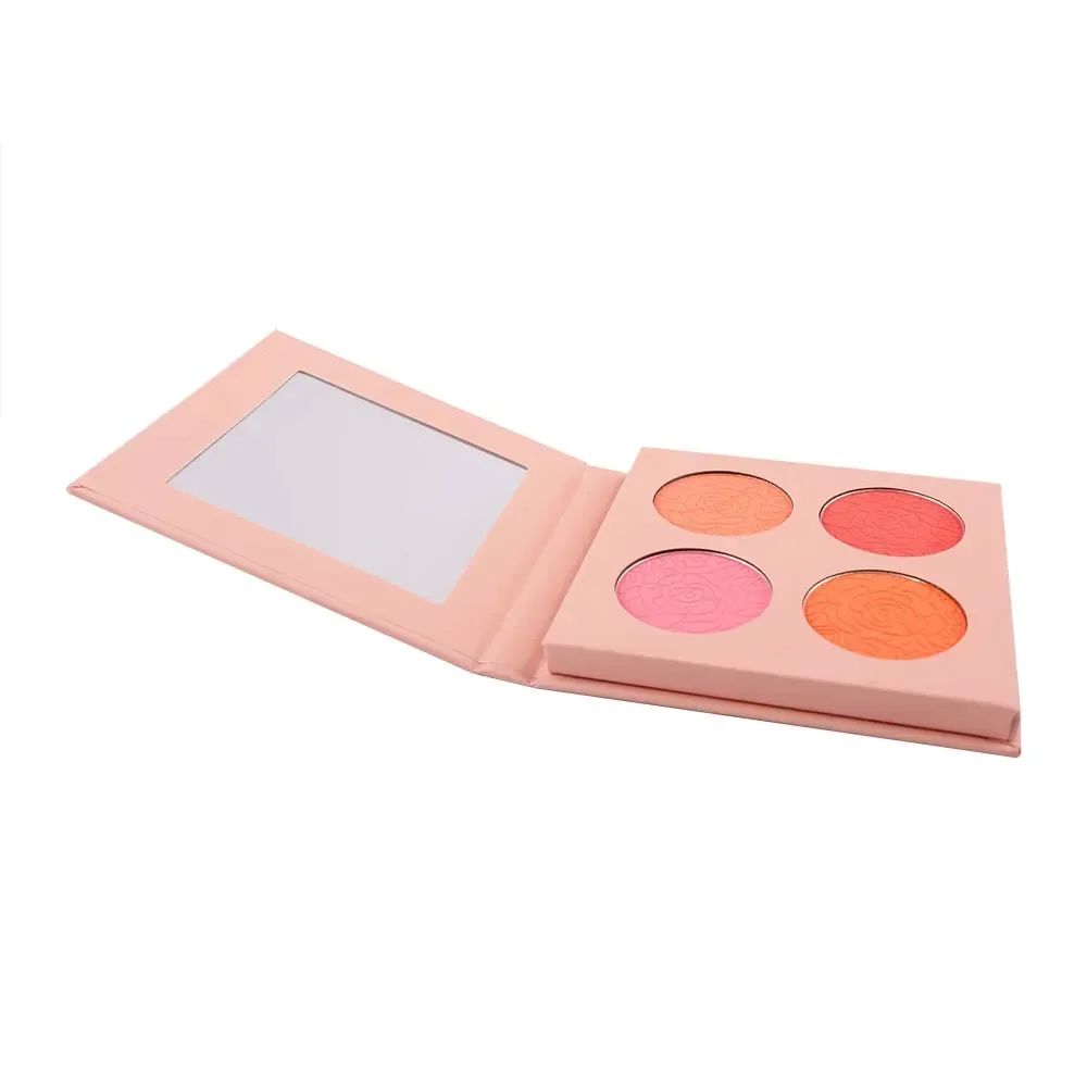 4-Farben Private Label Rouge Puder benutzer definierte Masse rosa glatte Rose geprägt Rouge Palette Pigment wasserdichte Gesicht Make-up Schönheit