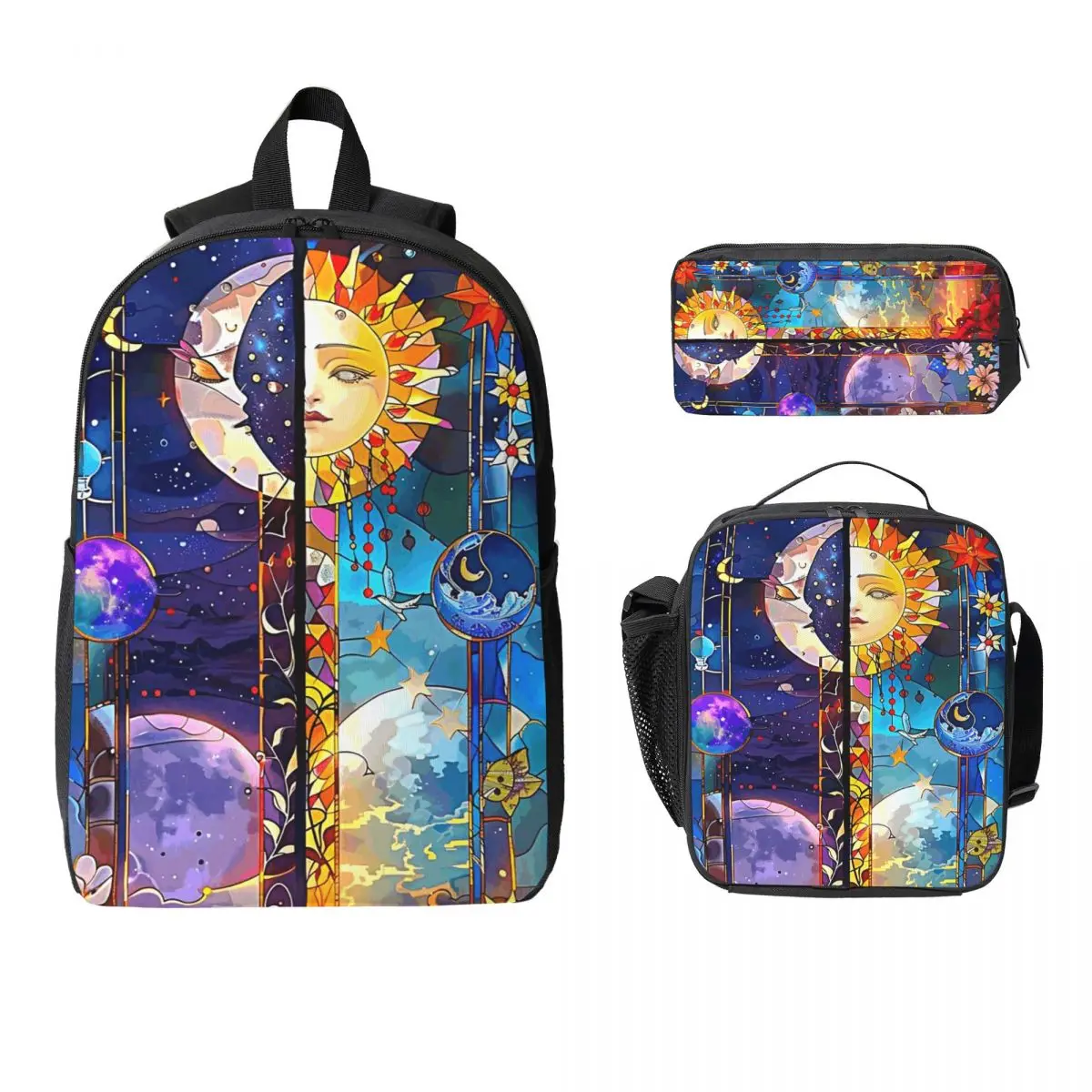 

Trendy Sun Moon Boho Cosmos Astrology Backpack Boys Girls BookBag School Bag Shoulder Bags 3ps Insulated Lunch Bag Pencil Case