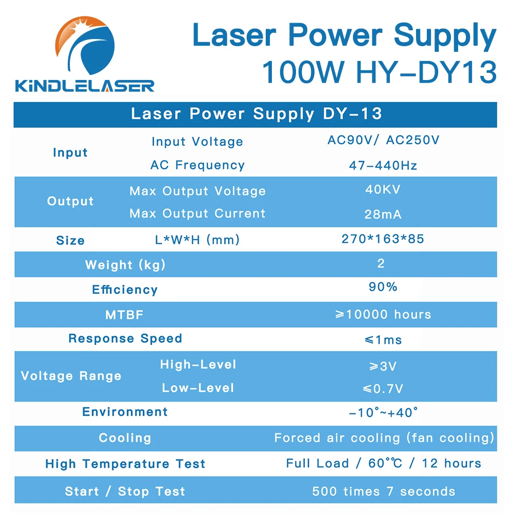 KINDLELASER DY13 CO2เลเซอร์แหล่งจ่ายไฟสำหรับ RECI W2/Z2/S2 CO2หลอดเลเซอร์แกะสลัก/ตัดเครื่อง DY Series