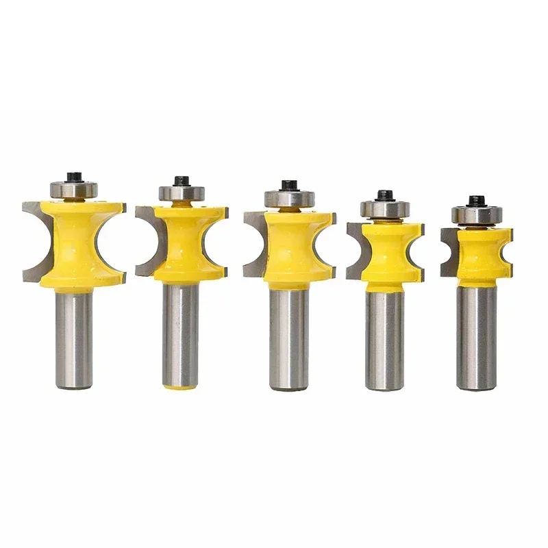 5 PCS 12mm 1/2 Shank Bullnose Half Round Bit with Bearing Endmill Bits for Wood Woodworking Tool Milling Cutter