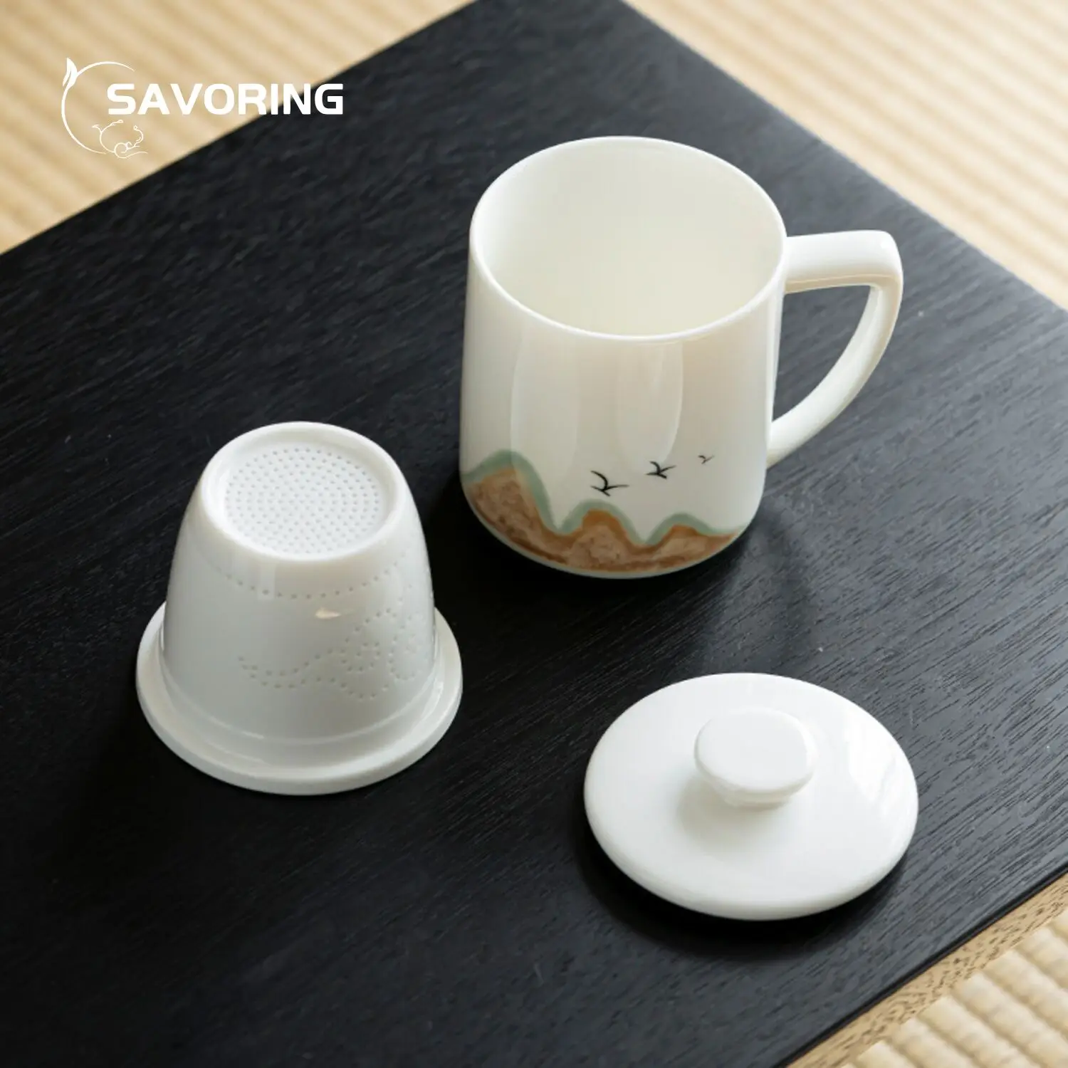 430ml Mutton Fat Jade Porcelain Office Cup Ceramic Tea Cup Personal Filter Mug with Lid Tea Maker Ceramic High-end Water Cup