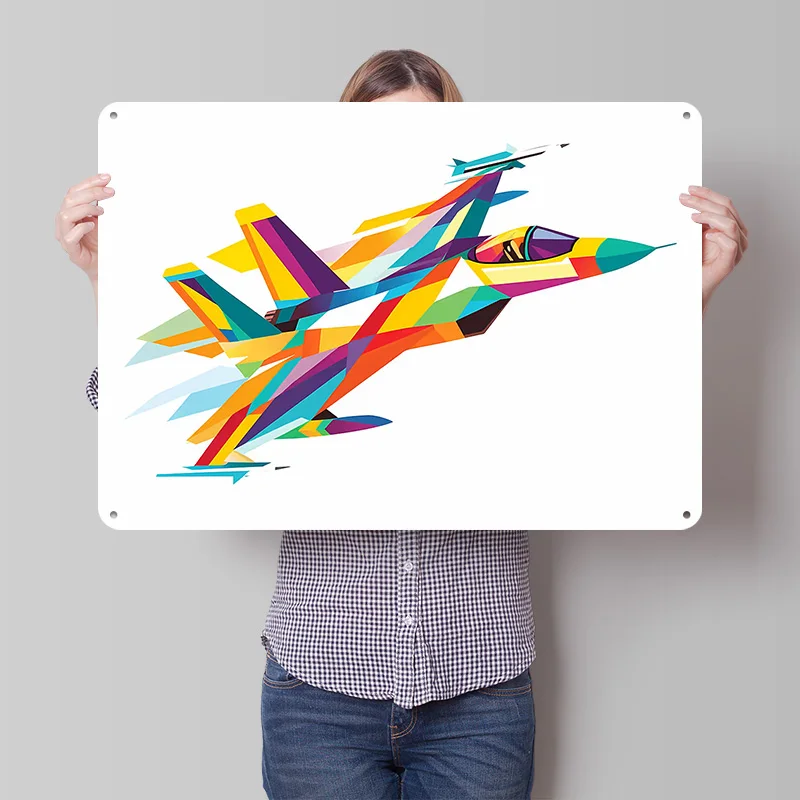 Colorful Fighter Jet Personalized 3D Textured Metal Poster Wall Art Vintage Tin Signs for Living Room Decoration Man Wand Deko