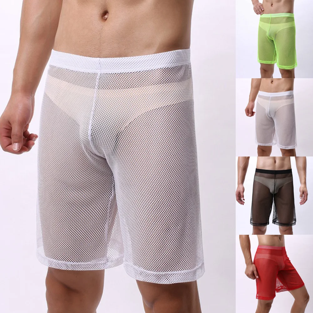 

Boxershorts Men Sheer Mesh See-Through Shorts Loose Lounge Fishnet Underwear Male Transparent Soft Panties Trunks Clubwear