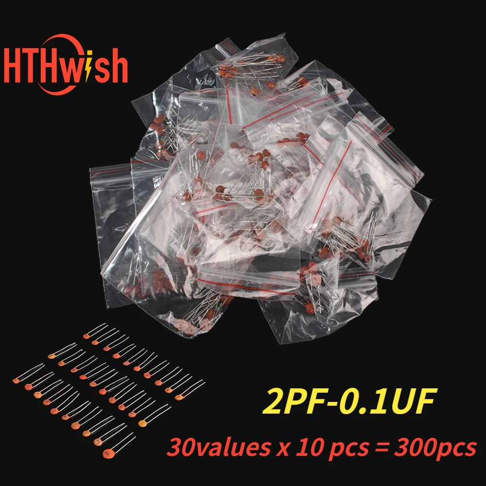 300pcs/lot 2PF-0.1UF Ceramic Capacitor Kit 30 Values*10pcs Electronic Components Package Capacitor Assorted Kit Samples Diy