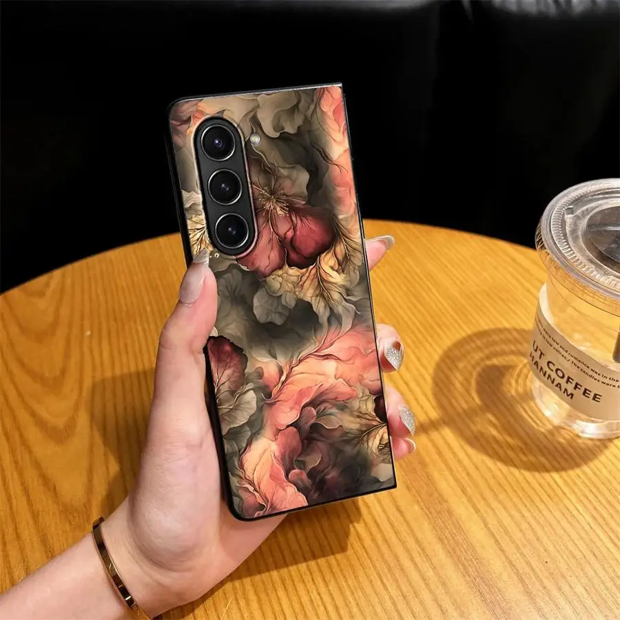 Case for Samsung Galaxy Z Fold 8 Ultra ZFold6 ZFold7 Z Fold 7 6 5 4 3 ZFold5 ZFold3 ZFold4 Phone Shell Funda Dark Flower Print