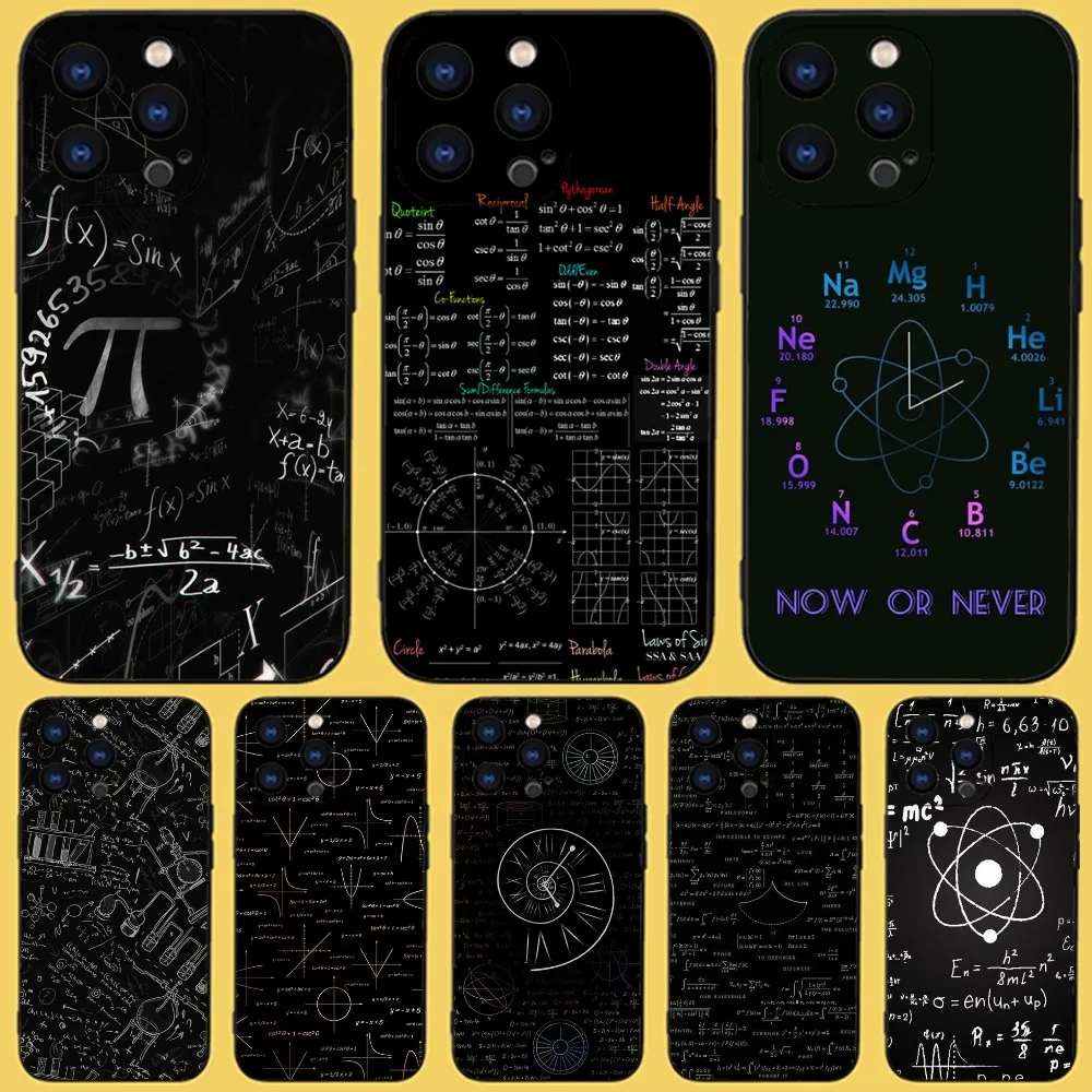 Symbol Math Physics Formulas Phone Case For iPhone 15,14,13,12,11 Plus,Pro,Max,XR,XS,X,7,8 Plus,SE,Mini Black Silicone Soft