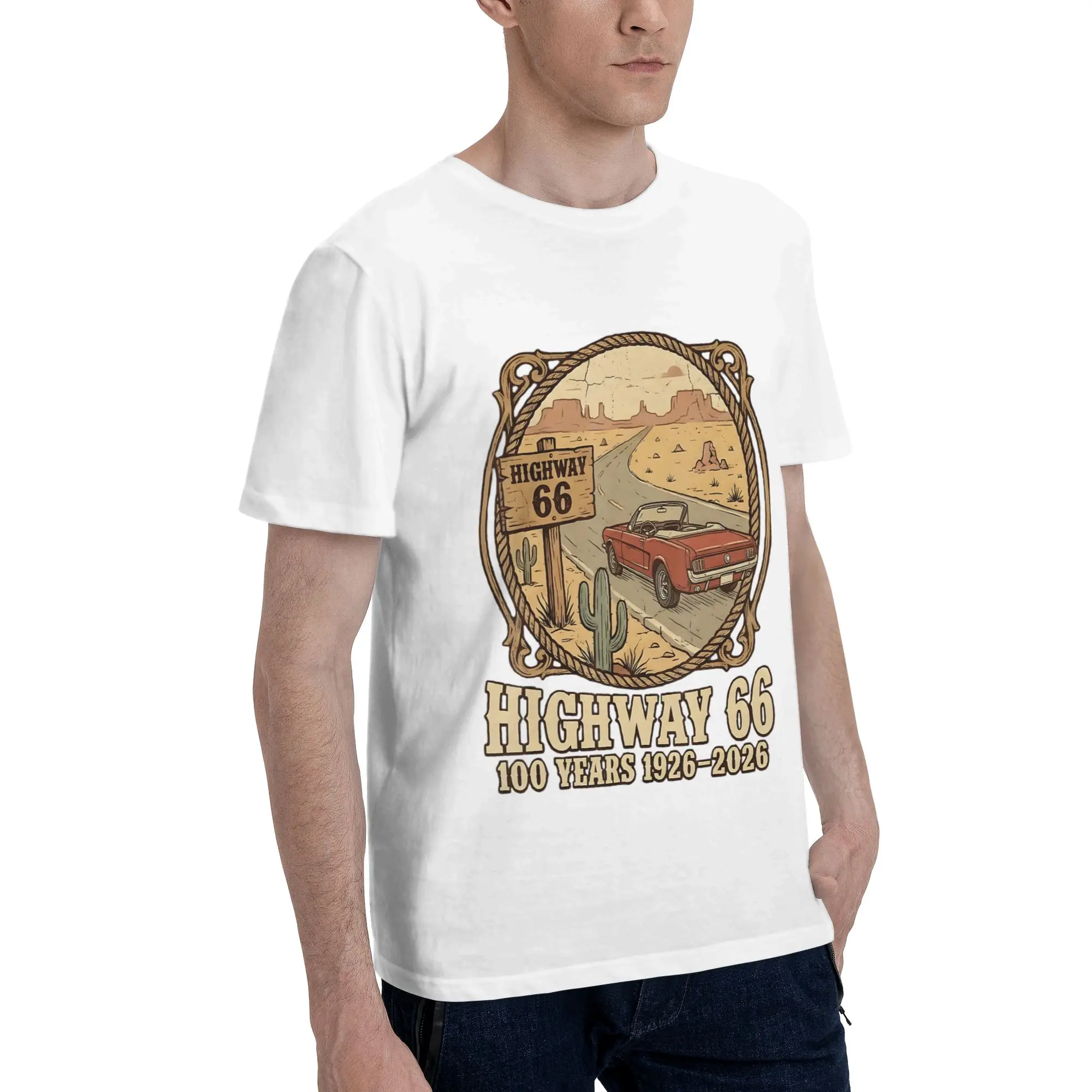 Route 66 100yr Men's T-Shirt Clothes  Amazing Tee Shirt Short Sleeve fugees Pure Cotton