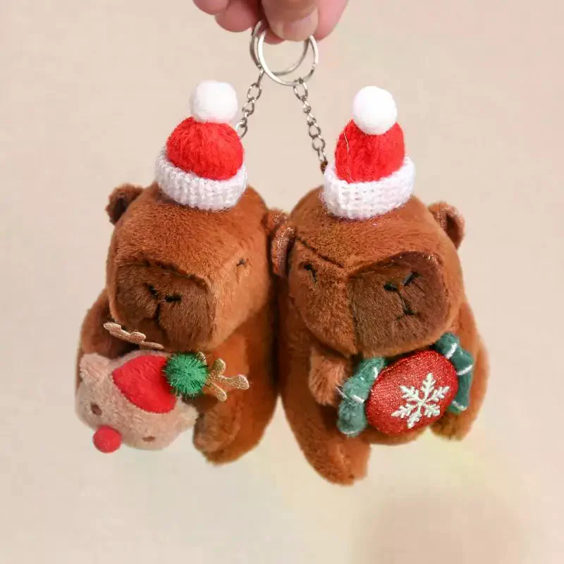 Schöne Weihnachten Capybara Anhänger Plüsch-schlüsselanhänger Nette Weiche Angefüllte Puppe Spielzeug Rucksack Hängende Dekoration Neue Jahr Geschenk