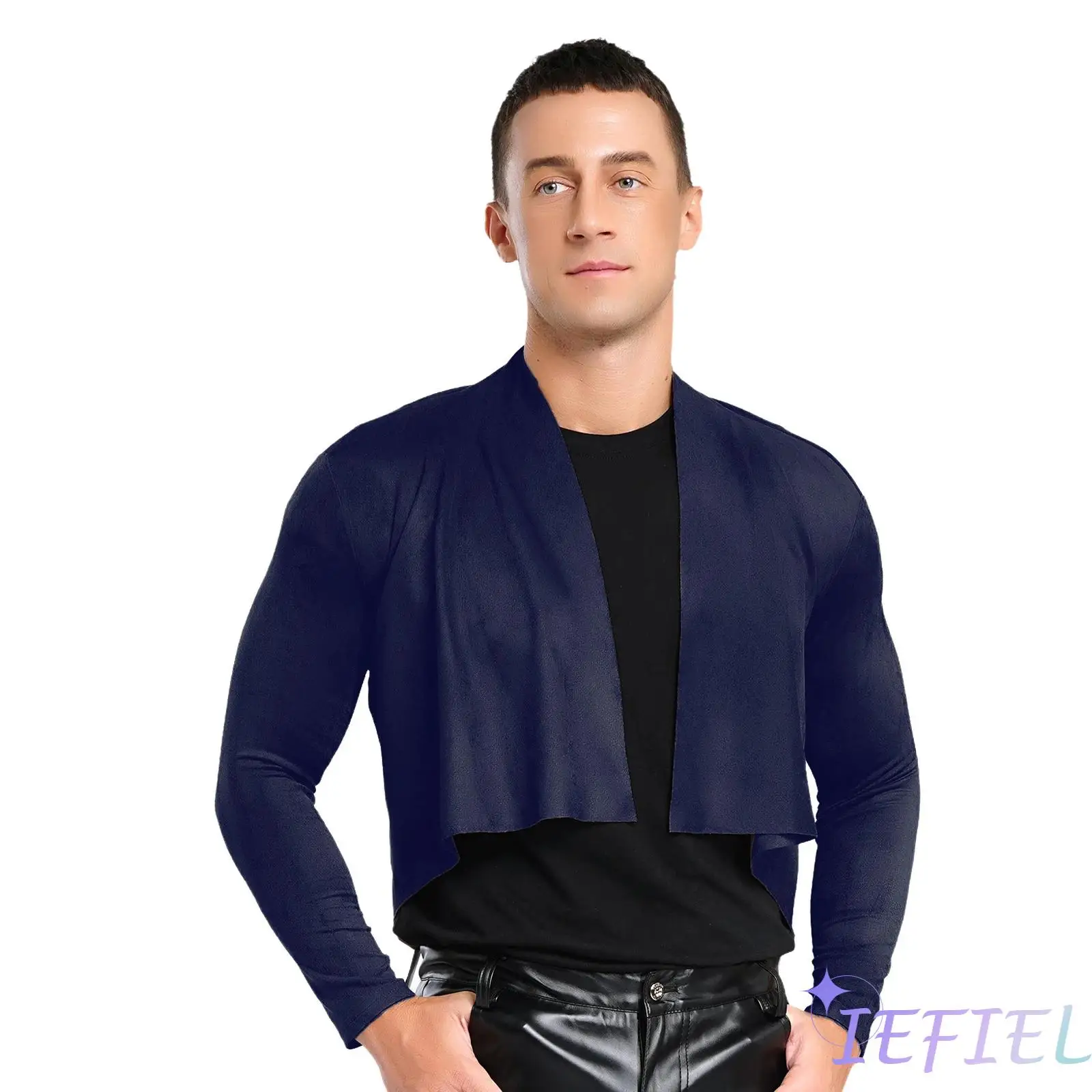 

Halloween Mens Vintage Retro 70s Cowboy Cosplay Faux Suede Cardigan Outerwear Waterfall Long Sleeve Open Front Short Jackets