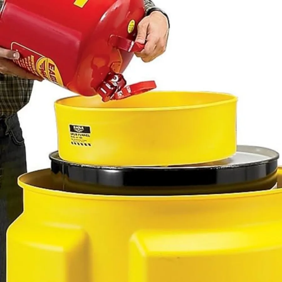 

1660 Drum Funnel 18" Diameter Yellow HDPE Fits 30 and 55 Gallon Drums 6" Side Walls to Reduce Splashing Spout Fits 2" NPT Bung
