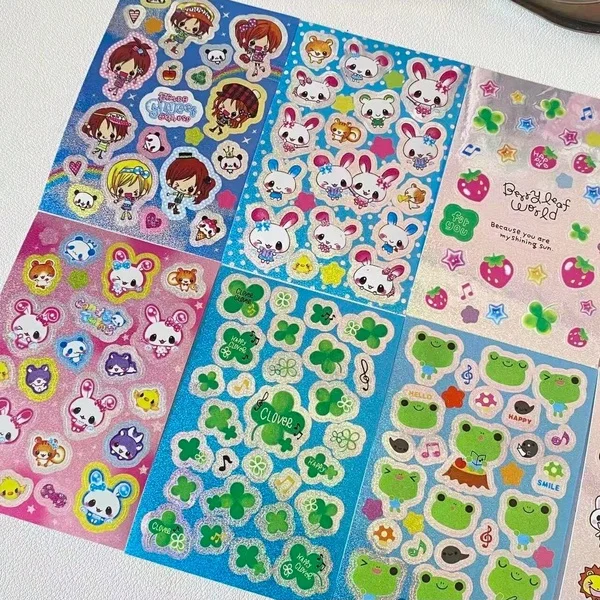 8 Sheets Japanese Cartoon Bunny Girl Radiation Stickers, Strawberry Frog Hand Account, Used for Magazine Decoration Stickers S