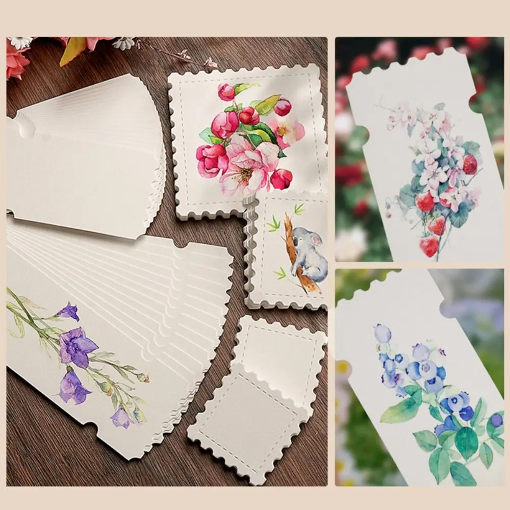 25pcs Stamp/Ticket Stub Shape Watercolor Paper Blank Design Hand-drawn Style Art Papers Fine Lines Postcards Card Making