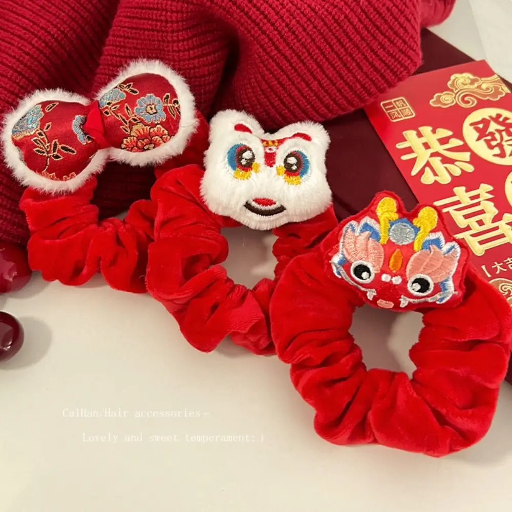 Red Hair Rope New Year Elastic Hair Band Plush Lion Dance New Year Children Headwear New Year's Hairpin New Year Decor