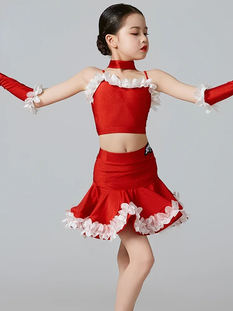 Cha Cha Tango Latin Dance Costume Girls Kids Samba Rumba Dance Dress Skirt Ballroom Dance Clothes Competition Dresses Child