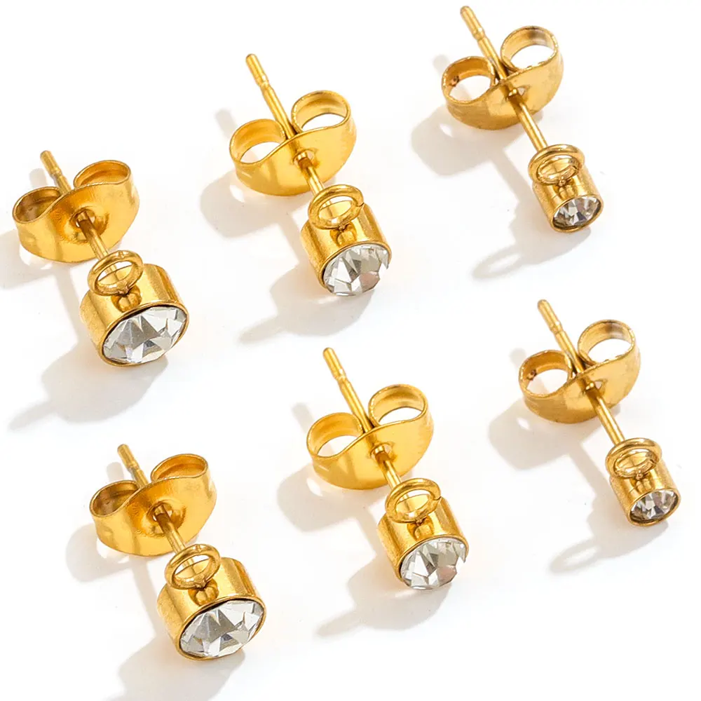 20pcs 3 4 5mm Stainless Steel CZ Rhinestone Ball Earring with Loop Fit DIY Earring Connectors Jewelry Making Supplies Wholesale