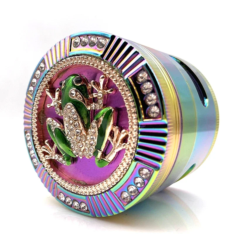 Tobacco Grinder Frog Shape 4 Layers 63mm Rainbow Color Zinc Alloy Metal Herb Grinder Spice Crusher