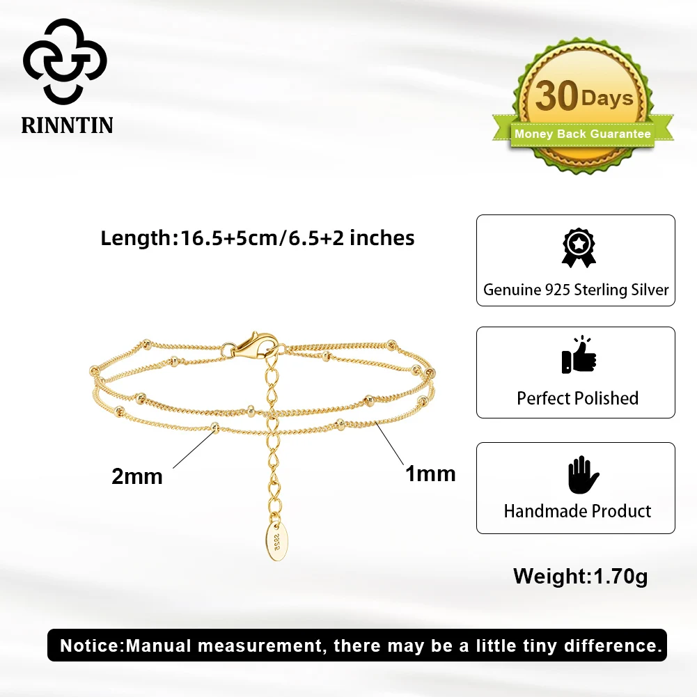 Rinntin Delicate Chain Double Layer Stacking Bracelet Bangle Chic Summer 925 Sterling Silver Bracelet Jewelry Gift 2025 SB198 view 4