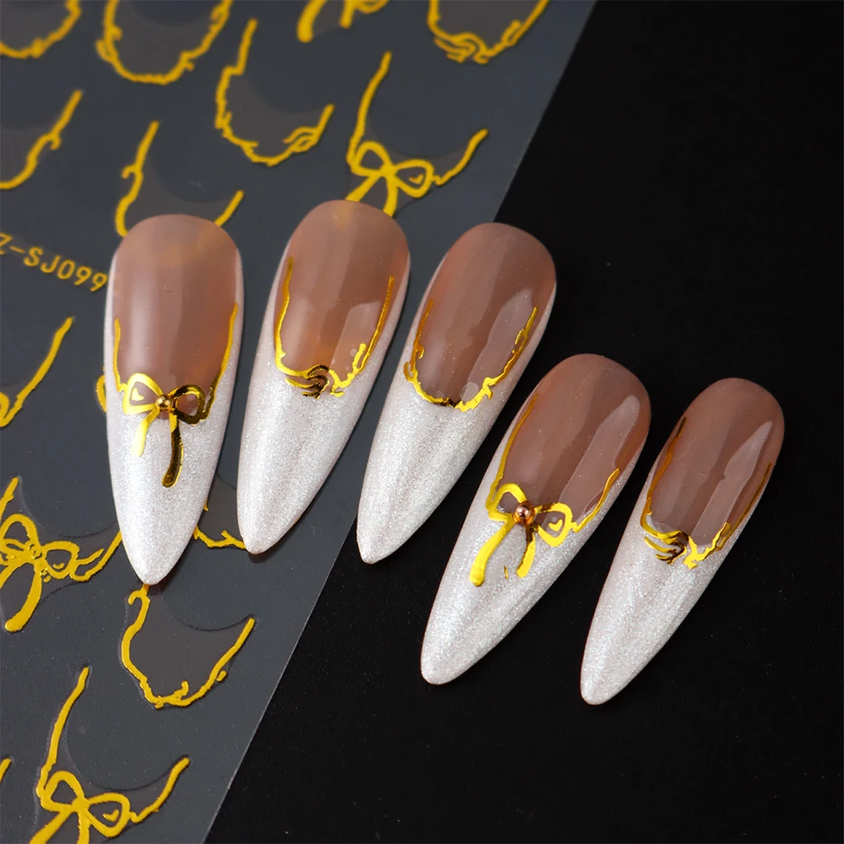 3D Gold Bowknot Line  Nail Stickers Striping Tape Design Noble and Elegant Geometry Nail Decal  Slider Manicure Nail Decoration