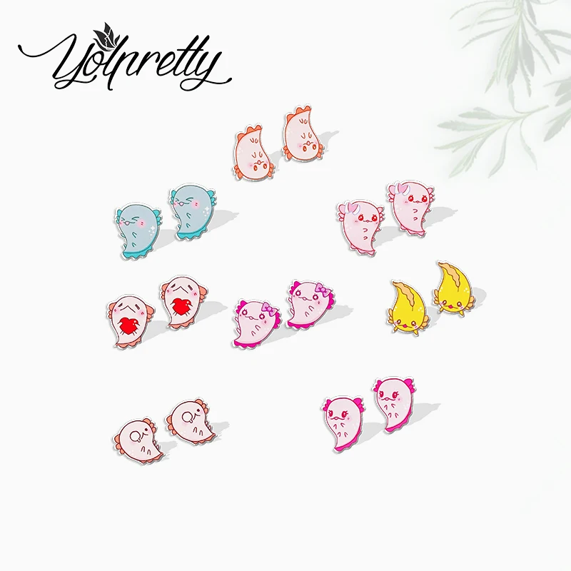 2022 New Arrival Cute Pink Color Axolotl Amphibian Animals Epoxy Stainless Steel Stud Earrings Handcraft Acrylic Earrings