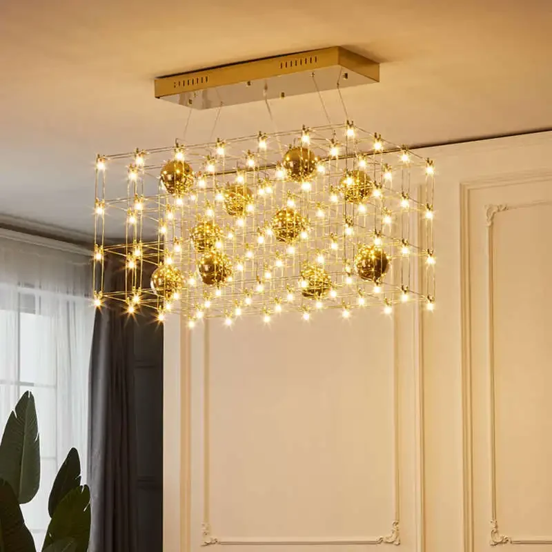 Modern minimalist luxurious living room pendant light dining room creative rectangular firefly pendant light