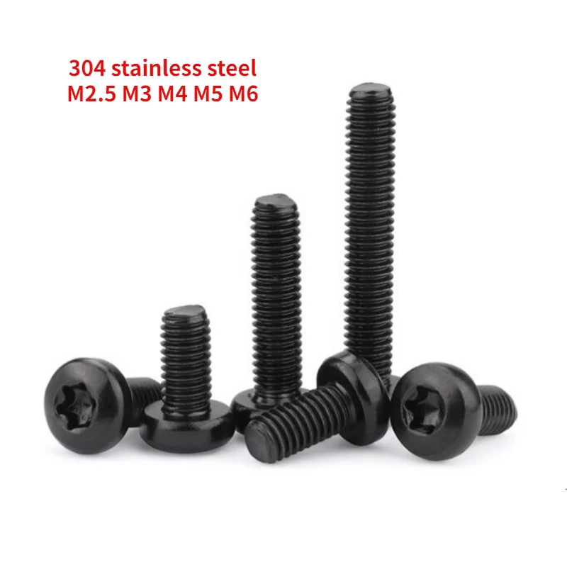 40/100/200pcs M2.5 M3 M4 M5 M6 Black 304 Stainless Steel Round Head Internal Plum Blossom Screw Anti-theft Screw