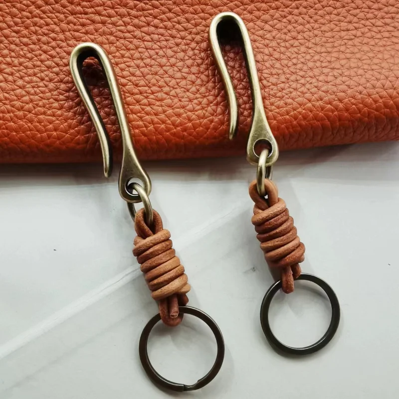 Zinc Alloy U-shape Fish Hook Keyring Retro Genuine Leather Keychain Accessories Vintage Bow Shackle Key Chains for Men Wholesale