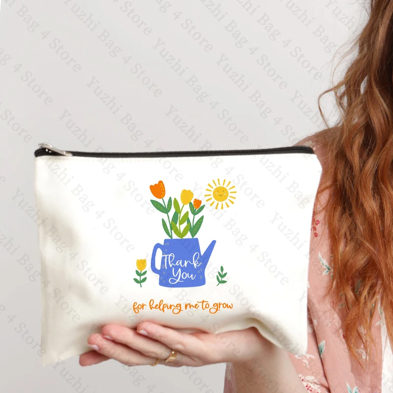 Merci de m'avoir aidé à grandir, sac à cosmétiques à motif de plantes en pot simple, trousse de toilette, cadeau d'appréciation pour l'enseignant