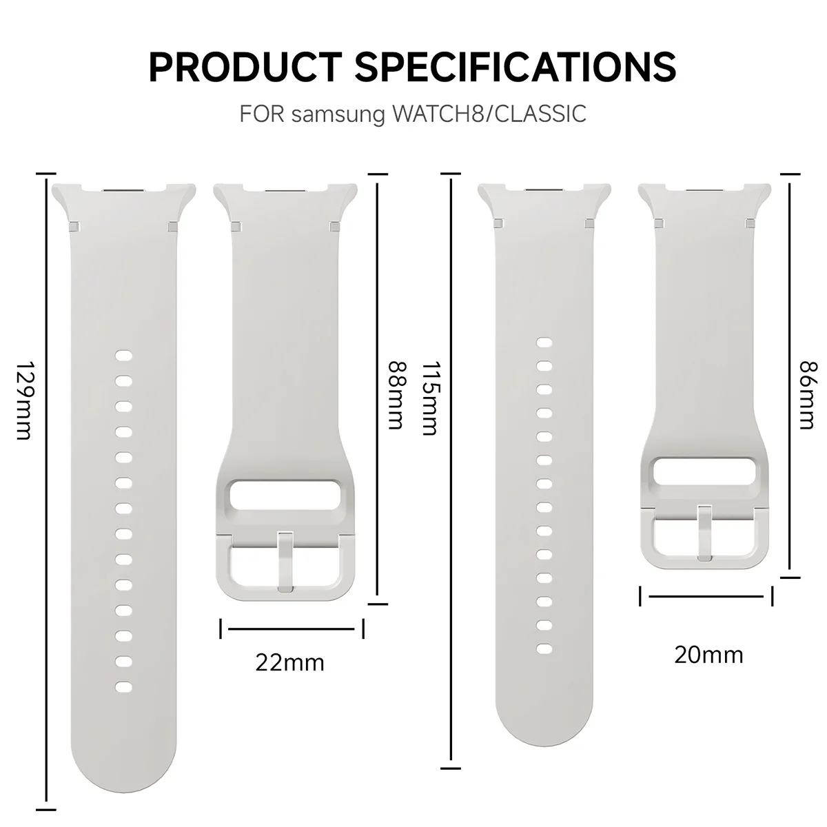 삼성 갤럭시 워치 8 44mm 40mm 8 클래식 46mm용 1:1 스포츠 밴드 손목 교체 벨트 팔찌 코레아 갤럭시 워치 8 스트랩