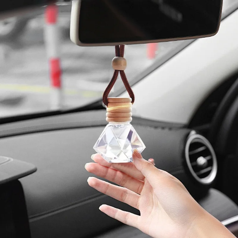 1/4Pcs Car Perfume Pendant Hanging Rope Clear Glass Triangular Cover Diamond-shaped Bedroom Wardrobe Auto Air Fresh Accessories