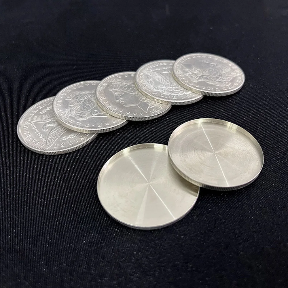 Cupronickel Morgan Dollar Shell and Coin Set (5 Coins +1 Head Shell +1 Tail Shell) by Oliver Magic Tricks Close Up Gimmick Props